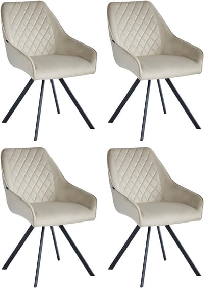 Colenis® - Elias Eetkamerstoel - Set Van 4 - Beige - Velvet - 180° draaibaar