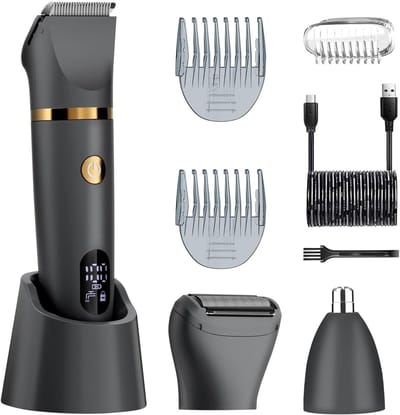 3-in-1 Body Trimmer - Titanium Mesjes - 360° Contour - IPX7 Waterdicht - LED Display - Geschikt voor Nat & Droog Gebruik - Unisex - Grijs