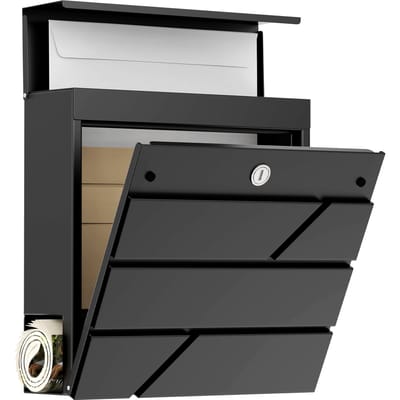 Avalo Brievenbus Zwart RVS - Met Krantenvak en Slot - Incl. Montagemateriaal & 2 Sleutels