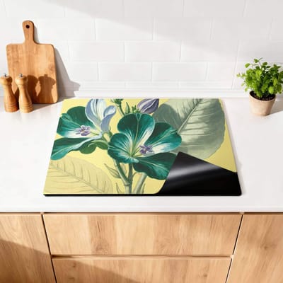 KitchenArt - Botanical Glow – Inductie Beschermer - 86x52 cm - Kookplaat Beschermer - Luxe Afdekplaat Inductieplaat - Anti-slip & Oprolbaar - Beschermmat Inductiekookplaat