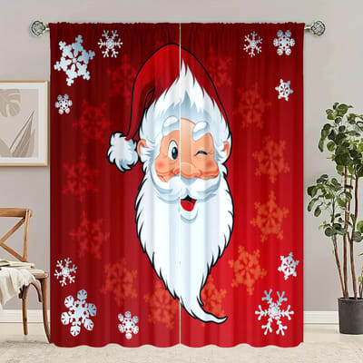 2 stuks - Gordijn met print van Kerstman met witte baard - Polyestermateriaal - geschikt voor slaapkamer, woonkamer, studeerkamer, privéruimte 30inchx65inchx2Pcs white