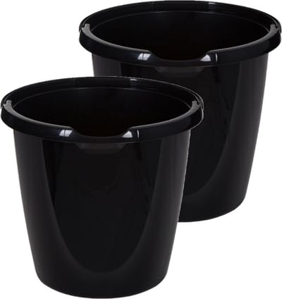 Whitefurze Emmer - 2x stuks - 10 liter - Kunststof - Zwart - 29 x 29 x 27 cm