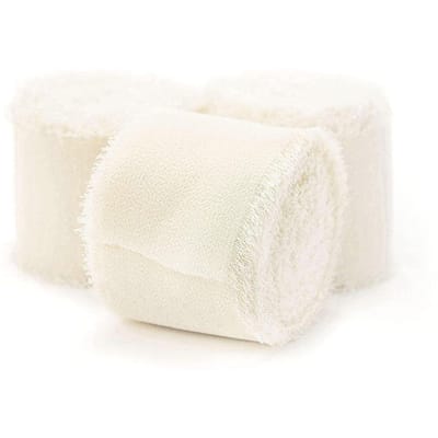 Rouleau de ruban de soie effiloché de 5 m, bordure froissée, mousseline de soie, fait à la main, déchiré, pour bouquet de fleurs de mariage, emballage cadeau, décorations, bricolage crème