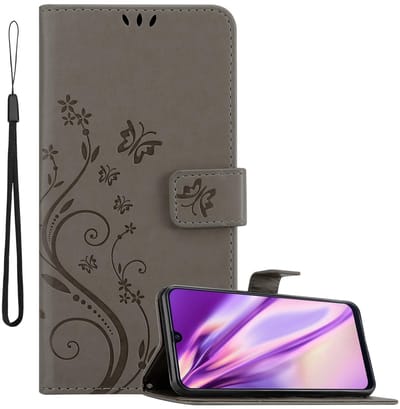 Cadorabo Hoesje geschikt voor Samsung Galaxy M31 in BLOEMEN GRIJS - Beschermhoes in bloemmotief met magnetische sluiting, standfunctie en kaartsleuven Book Case Cover Etui