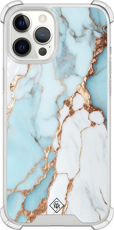 Casimoda® hoesje - Geschikt voor iPhone 12 Pro Max - Marmer Lichtblauw - Shockproof case - Extra sterk - TPU/polycarbonaat - Blauw, Transparant