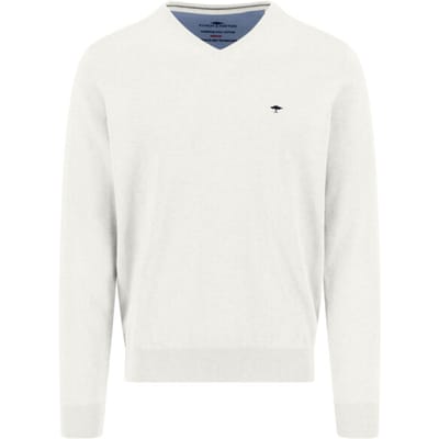 Fynch-Hatton Trui Solid Color Superfine 3-Ply Cotton V-Neck New Off White / male