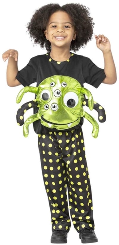 Smiffys - Neon Spider Kinder Kostuum - Kids tm 2 jaar - Zwart/Groen