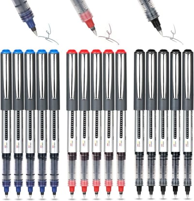 Ballpoint Pen 0.5mm - 15 Stuks Liquid Ink Rollerball en Gel Pen voor Snel Schrijven, Notities en Tekeningen in Rood, Blauw en Zwart