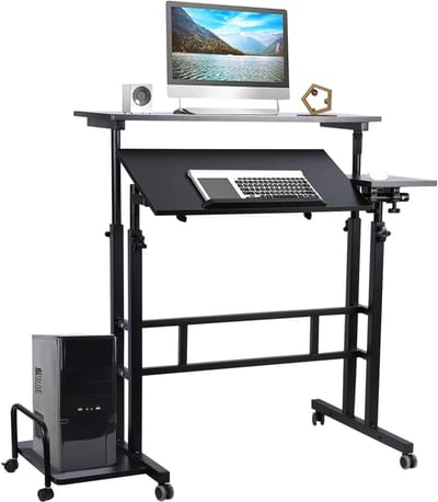 Mobiel Bureau - Zit Sta Tafel - Flexibel Werkstation - Verstelbaar Met Wielen - 80x60cm - Zwart