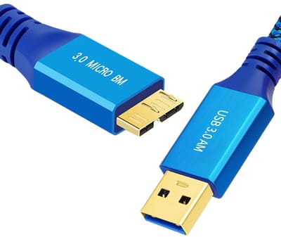 USB 3.0 naar Micro-B Kabel - Male to Male - Gevlochten - Snelle Dataoverdracht voor o.a. externe harde schijven - 30 CM - blauw