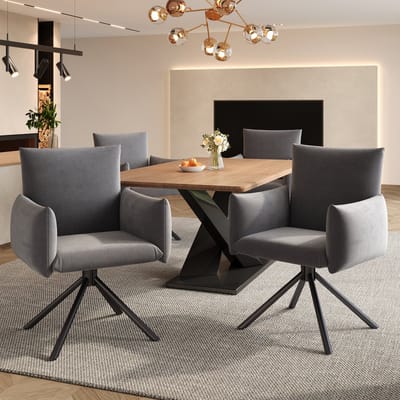 MODFU - Set Van 2 Eetkamerstoelen - 360° Draaibaar - Met Armleuningen - Modern - Fluweel - Grijs