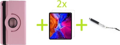 Book Cover Geschikt voor: Samsung Galaxy Tab A7 10.4 (2020) Multi Stand Case - 360 Draaibaar Tablet hoesje - Tablethoes - Roze + 2x Screenprotector + Stylus