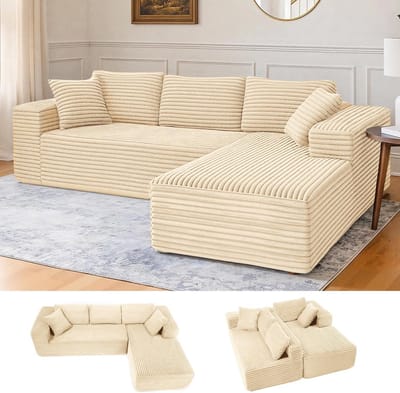 COMHOMA - 105 Inch Modulaire Bank - Diepe Zitting - L-vorm - Corduroy - Beige