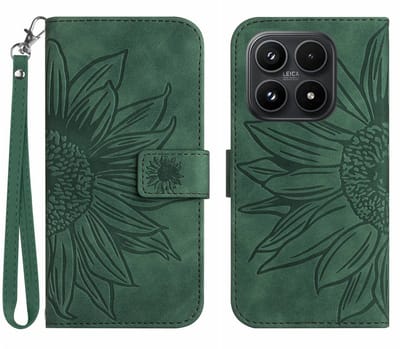 Coverup Hoesje - Geschikt voor Xiaomi 17 Hoesje - Coverup Zonnebloem Book Case met Koord - Groen