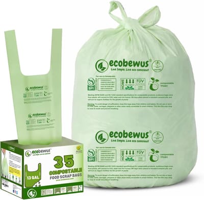 Composteerbare Afvalzakken - Keuken Vuilniszakken - Voedselresten Verwerken - OK Compost Home Certificaat - 13 Gallon 35 Stuks