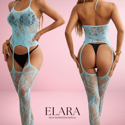 Elara - Calindra - Bodystocking Erotische Lingerie met Open Kruis - Catsuit - S t/m XL - Sexy Dames Lingerie - Mint