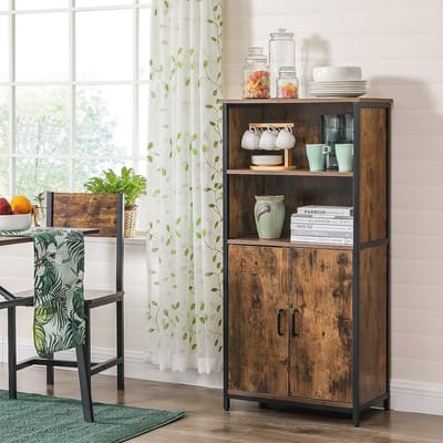 MAZAZU Boekenkast met Roldeur - Boekenrek - Vakkenkast - Industrieel - 60x35x125 cm - Bruin Zwart