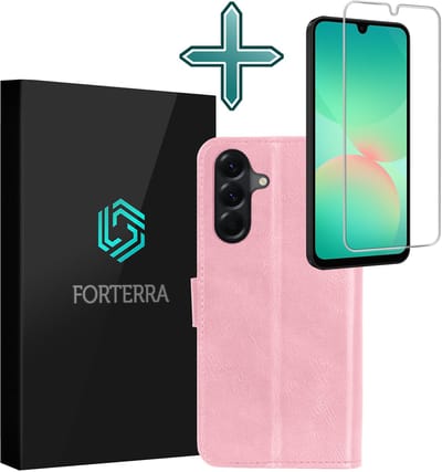 Hoesje Met Screenprotector - Geschikt voor Samsung Galaxy A26 - Luxe Pasjeshouder - Flipcase - Bookcase Portemonee - Flip Case - Kunstleer Book Case - Book Cover - Walletcase - Portemonneehoes - Lichtroze