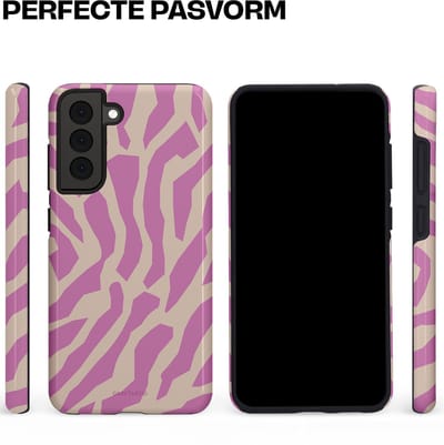 Casetastic hoesje geschikt voor Samsung Galaxy S21 FE 5G - Dubbellaagse bescherming - Zebra Roze Magenta Flow - Fashion Case - Lila Zand