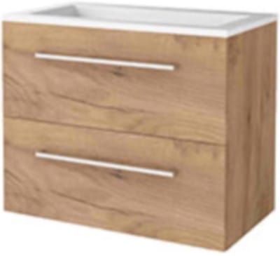 Basic-Line Start 46 Badkamermeubelset - 80 x 46 cm - Met Grepen - 2 Lades - Acryl Wastafel - Zonder Kraangat - Whisky Oak
