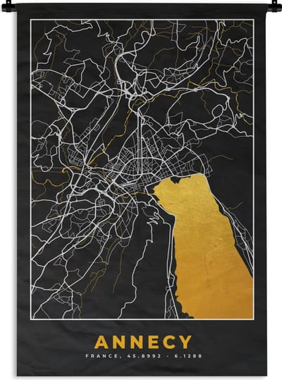Wandkleed - Wanddoek - Kaart – Plattegrond – Annecy - Frankrijk – Stadskaart - 120x180 cm - Wandtapijt