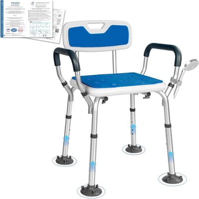 Douchestoel - Badkruk - Veilig Douchen - Verstelbare Hoogte - 6 Posities - Blauw
