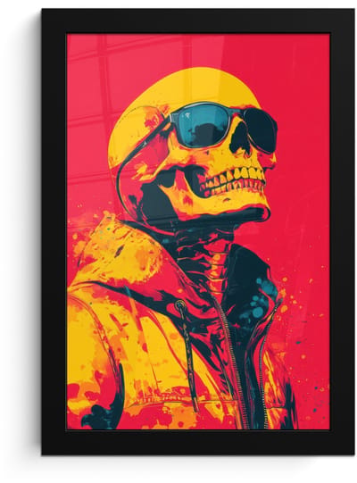 Poster in lijst - Fotolijst 20x30 cm - Posters - Zonnebril - Schedel - Jas - Rood - Posterlijst zwart - Decoratie - Wanddecoratie woonkamer - Muurdecoratie slaapkamer