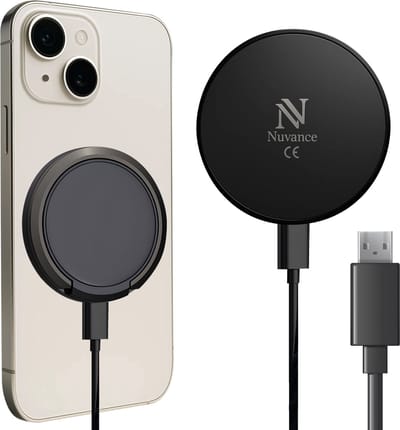 Nuvance Draadloze Oplader - 15W Snellader - Geschikt voor Magsafe - Wireless Charger - incl. Usb-A Kabel - Zwart