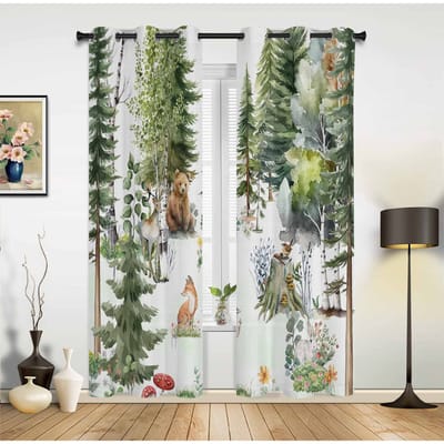 Aquarel Dieren Beer Hert Konijn Raamgordijnen voor Woonkamer Luxe Slaapkamer Gordijn Keuken Jaloezieën Drapes Gordijnen 135W x 60H(cm) x1 gray