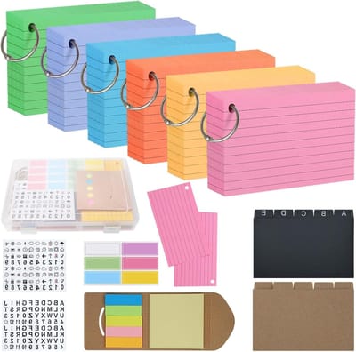 Indexkaarten Set van 300 Stuks met Metalen Binder Ring, Notitiekaarten, Identificatiestickers en Sticky Notes voor Kantoor en Studie