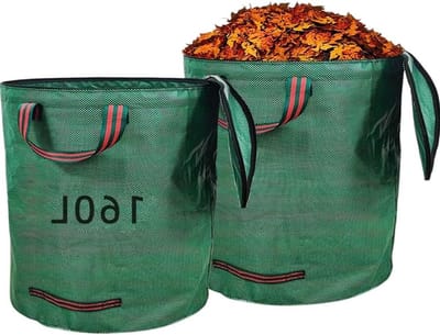Set van 2 herbruikbare bladzakken van 160 liter met deksel en handgrepen voor tuinafval, waterdicht en zelfstaand, ideaal voor bladeren en groenafval