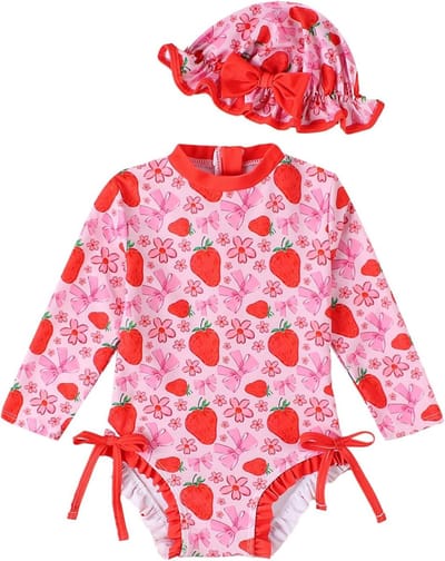 Zomerse Baby Meisjes Badpak met Lange Mouwen en Zonnehoed - UV Bescherming, Zwemkleding en Comfortabele Pasvorm