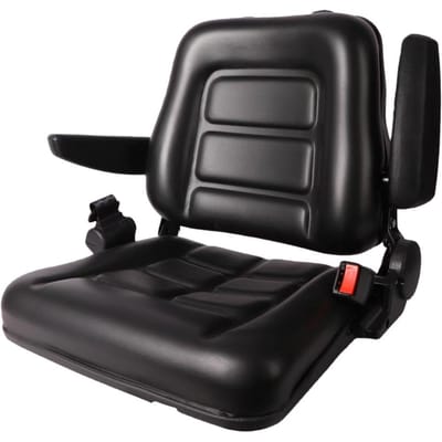 Siège de chariot élévateur Cuir PVC Mousse PU Dossier et accoudoirs réglables Siège universel de tracteur pour chargeur pelle excavatrice black