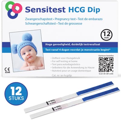 Sensitest Extra Vroege Zwangerschapstest Dipstick – 12 stuks – 25 mIU/ml – Test vanaf 4 dagen vóór menstruatie – Uitslag in 5 minuten – Inclusief handleiding & zwangerschapskalender