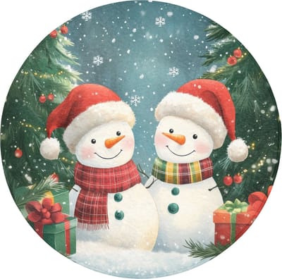 Badmat rond 70x70 cm - Antislip - Sneeuwpop - Kerstsneeuw - Groen - Rood - Badmatten voor badkamer - Badkamermat - Douchemat - Ronde badkamer mat