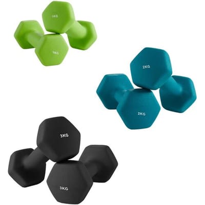 Ochama x SONGMICS Ochama Hexagonale dumbbellset met rek – 3 gewichtsparen (1 kg, 2 kg, 3 kg), neopreen met soft-touch coating, handgewichten voor