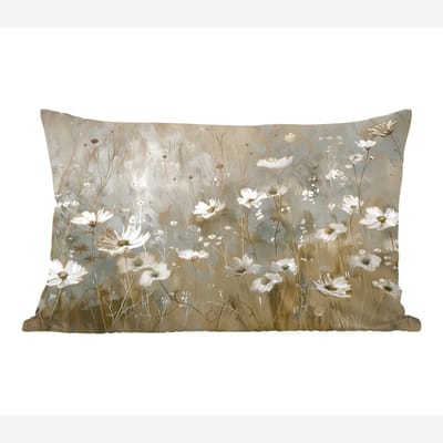 Sierkussens - Kussentjes Woonkamer - 60x40 cm - Bloemen - Wit - Natuur - Grijs - Modern