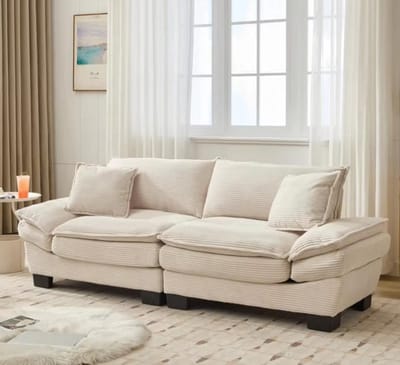 2-Zits Bank Velvet Beige - Moderne Loveseat met Extra Diepe Zitting en Sierkussens - Comfortabele Woonkamerbank voor Woonkamer, Slaapkamer en Kantoor - 224 cm
