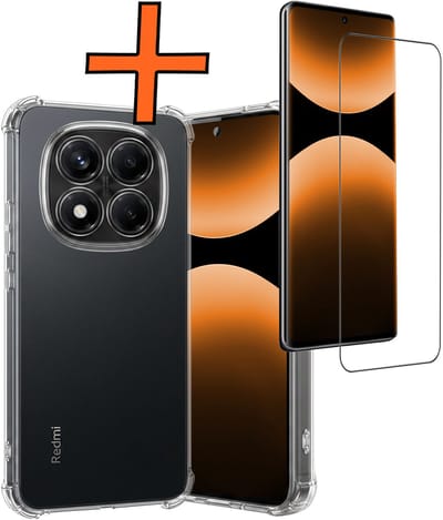 Hoes - Met Screenprotector - Geschikt voor Xiaomi Redmi Note 14 Pro - Sterk & Shockproof - Siliconen Case - Back Cover - Telefoon Hoes - Shock Proof - Transparant