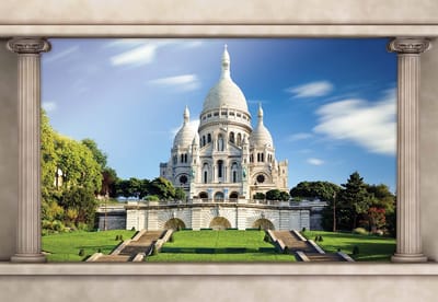 Fotobehang Paris Sacre Coeur Window View | XL - 208cm x 146cm | 130g/m2 Vlies