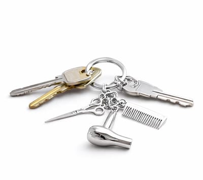 Sleutelhanger Kapper I Sleutelhouder I Sleutelhanger Knip Set I Sleutelhanger Schaar, Kam & Föhn I Zilver