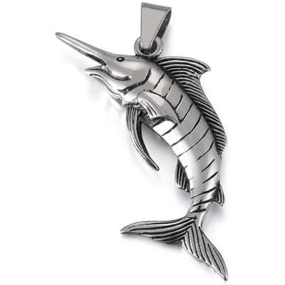 Punk Vintage 316L Roestvrij Staal Tonijn Vorm Mannen Hanger Gotisch Biker Dier Hanger Ketting Mode Sieraden Cadeaus Groothandel W6508WW- gray
