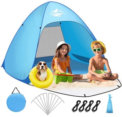 Pop-Up Strandtent voor 1-4 Personen met UV Bescherming en Automatische Opstelling