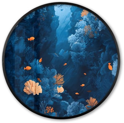 Poster in lijst Rond - Fotolijst 60x60 cm - Posters - Koraalrif - Vissen - Oceaan - Blauw - Ronde posterlijst zwart - Decoratie - Wanddecoratie woonkamer - Muurdecoratie slaapkamer