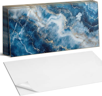 Coloray Plaktegels - Abstract marmerpatroon Wandtegel Zelfklevend - 60 cm x 30 cm - Blauw Plaktegels - 6 stuks - Rechthoek PVC Tegels - Plaktegels Keuken - Zelfklevende Vloertegels Badkamer - Vinyl Tegels Zelfklevend - Zelfklevende Wandtegels