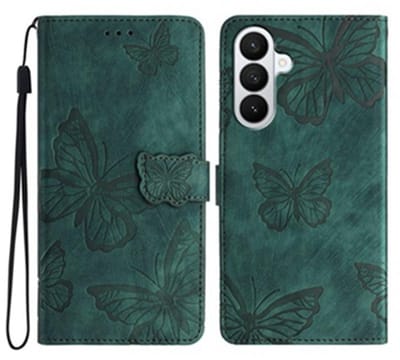 BoekCover Hoes Etui geschikt voor Samsung Galaxy A57 - Groen - Vlinders - Reliëf