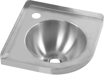 Allecto - Hoek Wastafel - Wandmontage - Compact en Functioneel - Zilver - Badkamer Wastafel - Geschikt voor Caravan en Boot