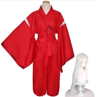 Anime Inuyasha Higurashi Kagome Kikyo Cosplay Kostuum Kimonos Pruik Schoenen Sets Halloween Voor Vrouw Mannen XXL red