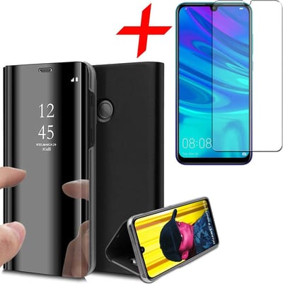 Hoesje geschikt voor Huawei P Smart 2019 - Screen Protector GlassGuard - Book Case Spiegel Zwart & Screenprotector