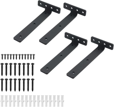 Set van 4 Zwarte Wandbeugels voor Planken, Stevige L-vormige Metalen Beugels, Ideaal voor Floating Shelves en Wanddecoratie